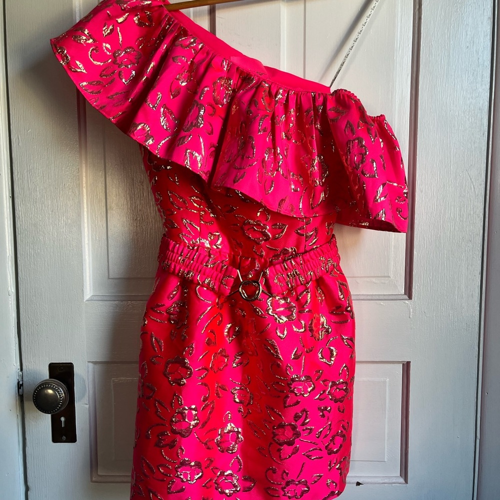 Pink and Gold One-Shoulder Dress